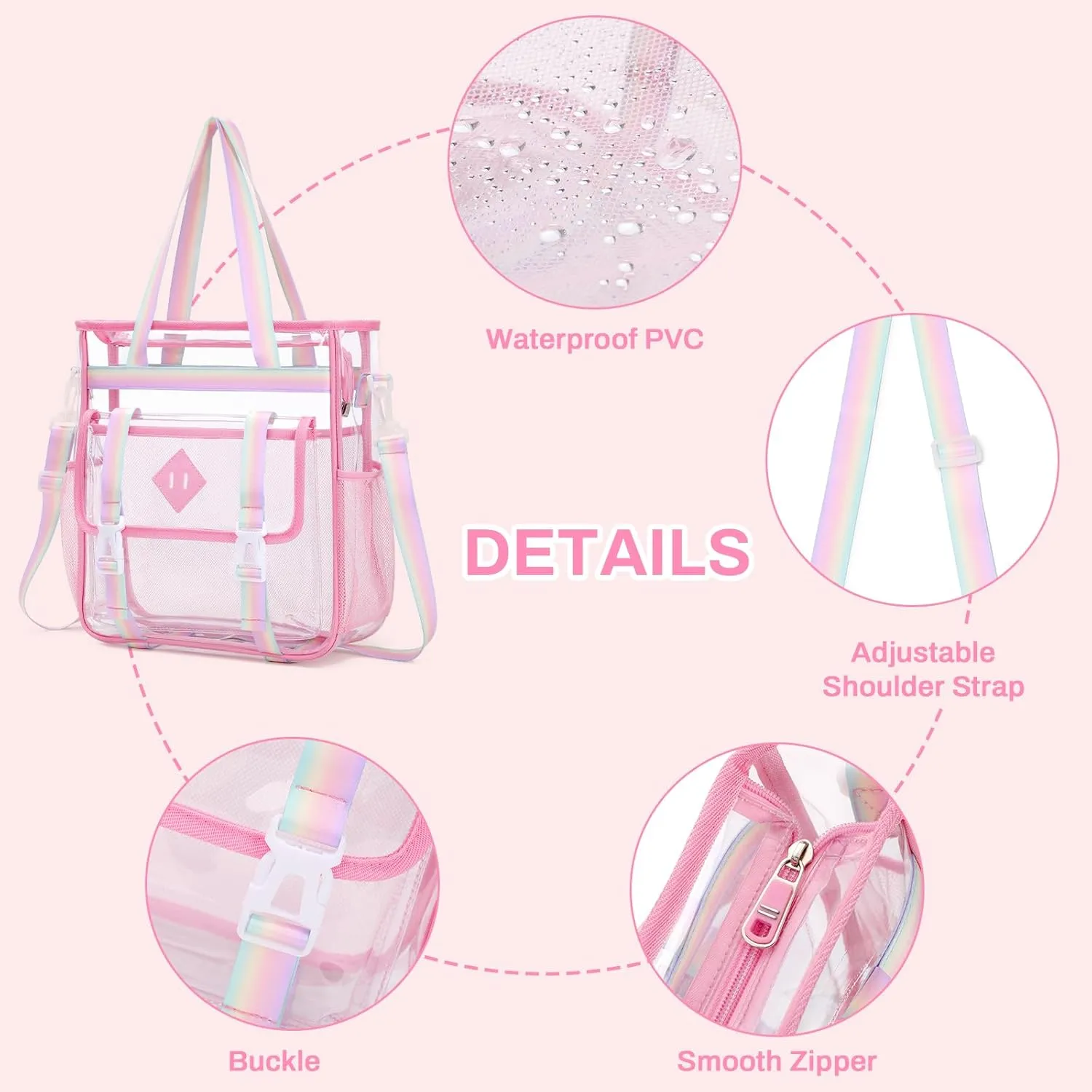 Clear Tote Bag Stadium Approved 12x6x12, Thickened Heavy Duty PVC Transparent Tote Bag Water Resistant