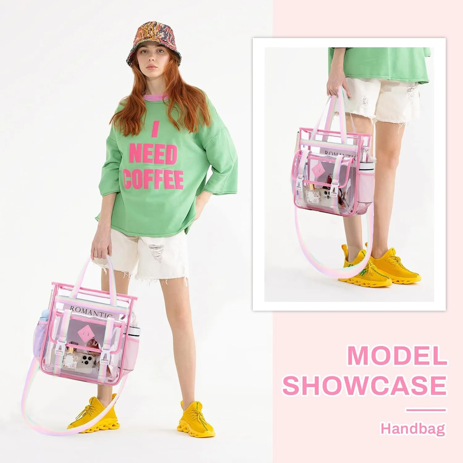 Clear Tote Bag Stadium Approved 12x6x12, Thickened Heavy Duty PVC Transparent Tote Bag Water Resistant