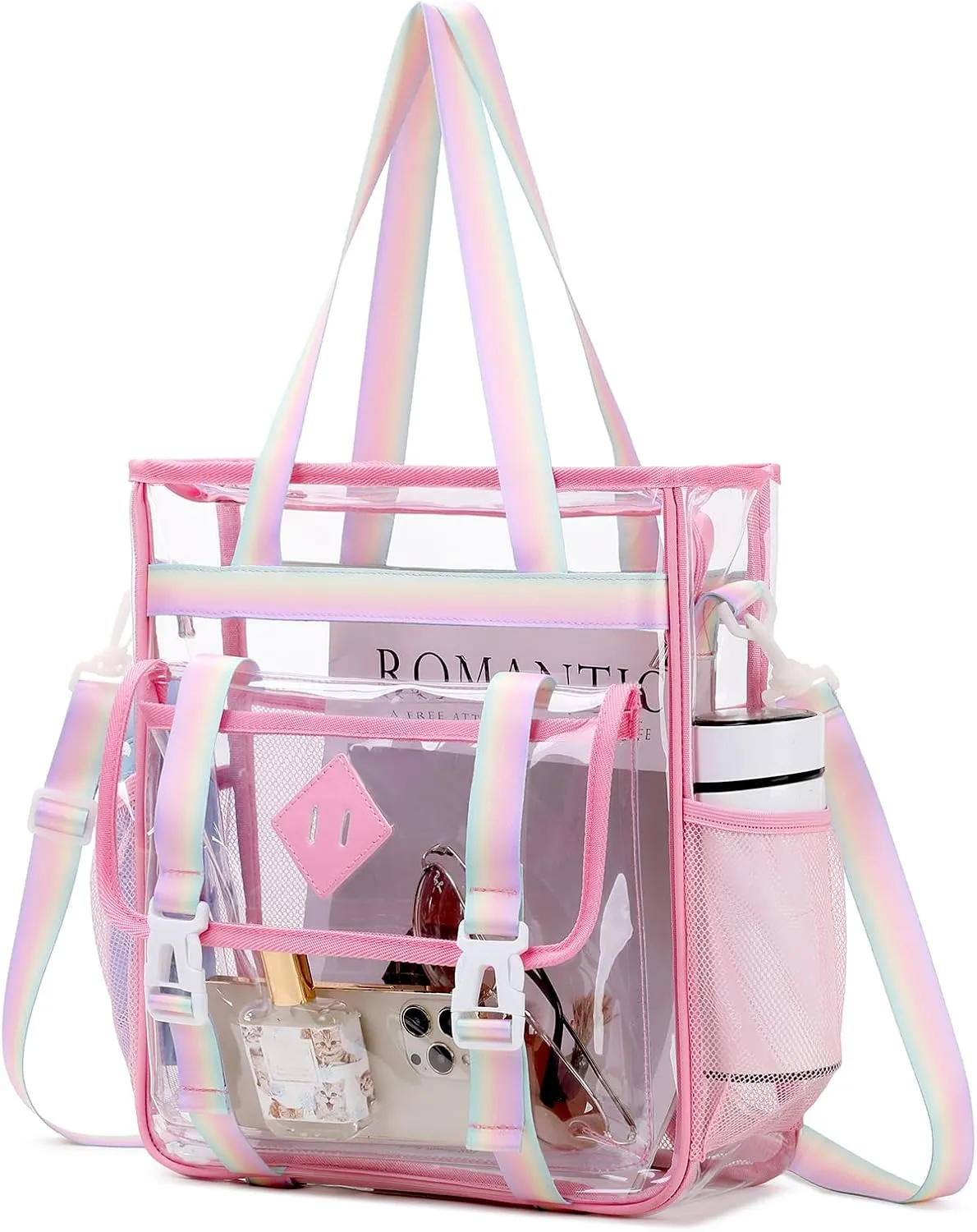 Clear Tote Bag Stadium Approved 12x6x12, Thickened Heavy Duty PVC Transparent Tote Bag Water Resistant