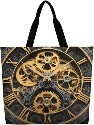 Clock Gear Tote Bag Large Women Casual Shoulder Bag Reusable Grocery Bag Fasion Handbag for Office Shopping Travel