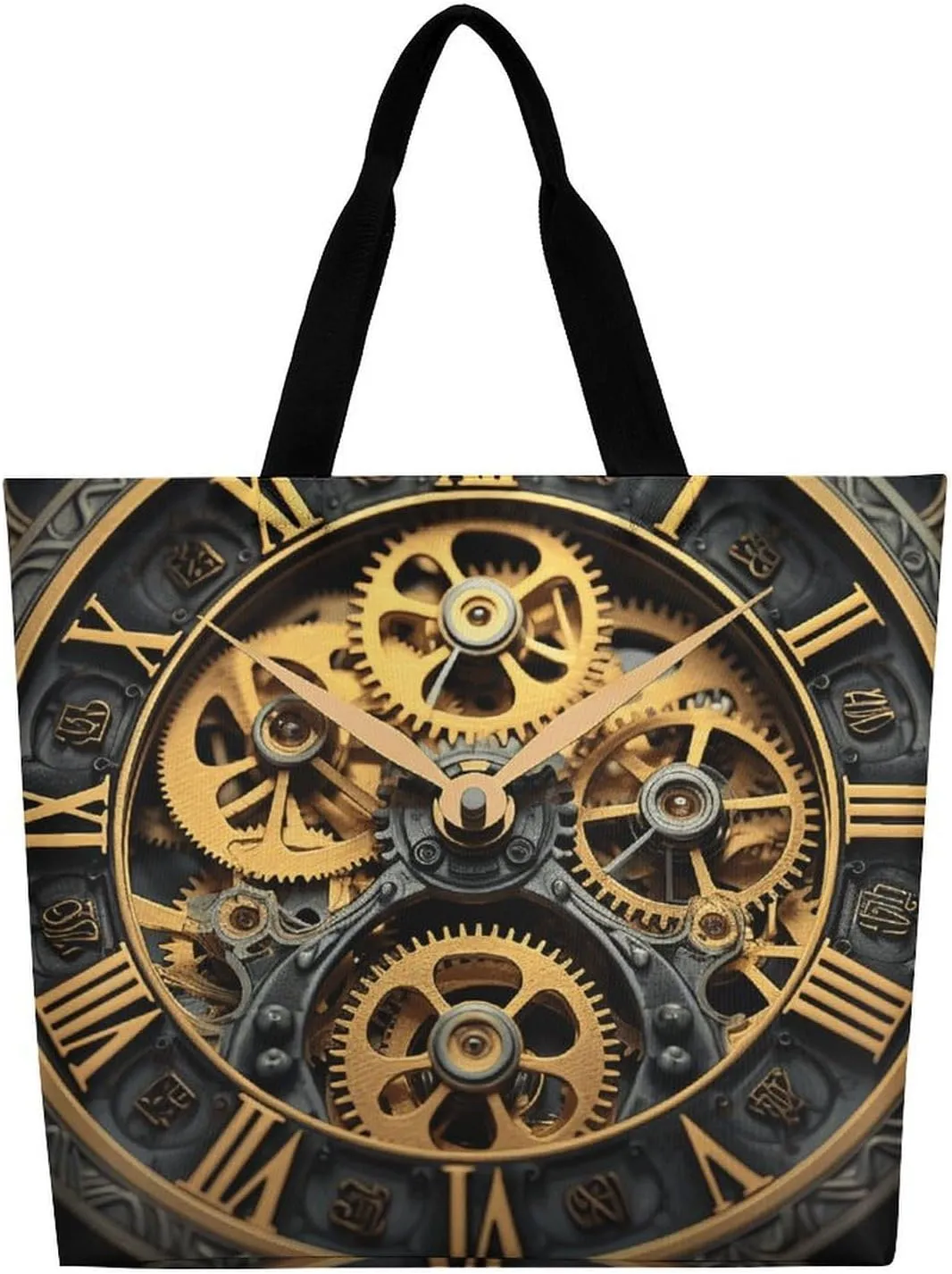 Clock Gear Tote Bag Large Women Casual Shoulder Bag Reusable Grocery Bag Fasion Handbag for Office Shopping Travel