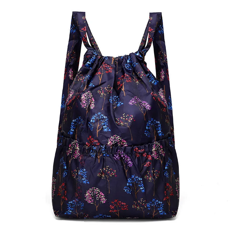 Cloth Drawstring Large Capacity Female Foldable Backpacks