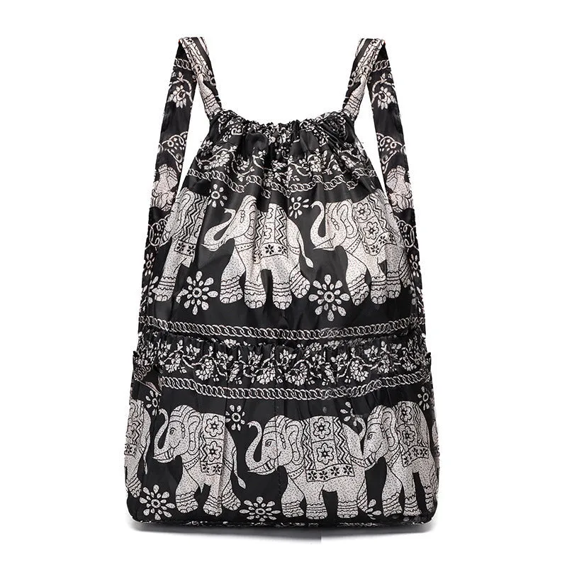 Cloth Drawstring Large Capacity Female Foldable Backpacks