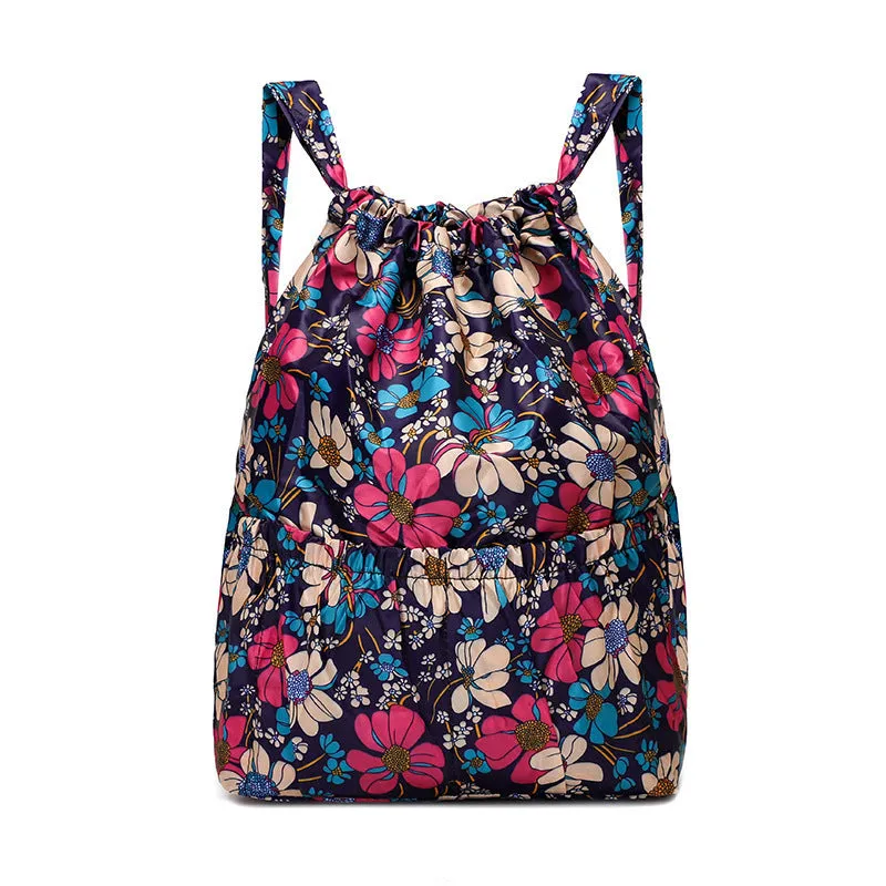 Cloth Drawstring Large Capacity Female Foldable Backpacks