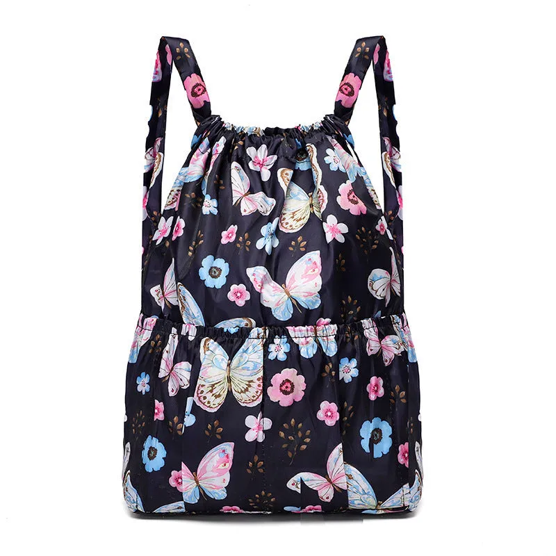 Cloth Drawstring Large Capacity Female Foldable Backpacks