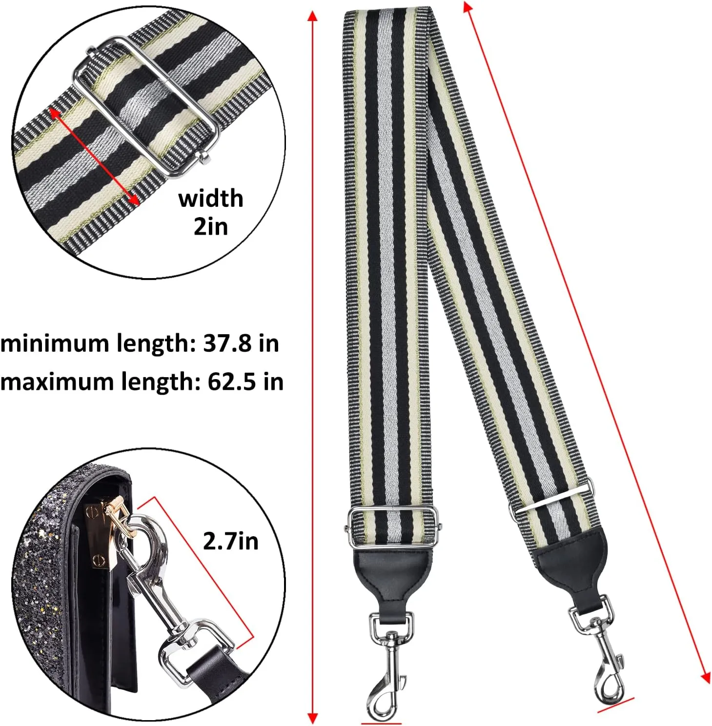 CLOUDMUSIC Handbag Strap Replacement Crossbody Strap Purse Strap With Silver Clips For Women Girls
