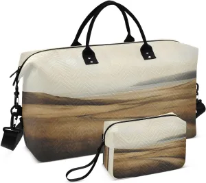 Coastal Path Field Beige Sports Gym Bag for Women Men Travel Duffel Bag Weekend Overnight Carry on Bag with Toiletry Bag Air Travel Bag for Yoga Workout Swimming Hospital Plane