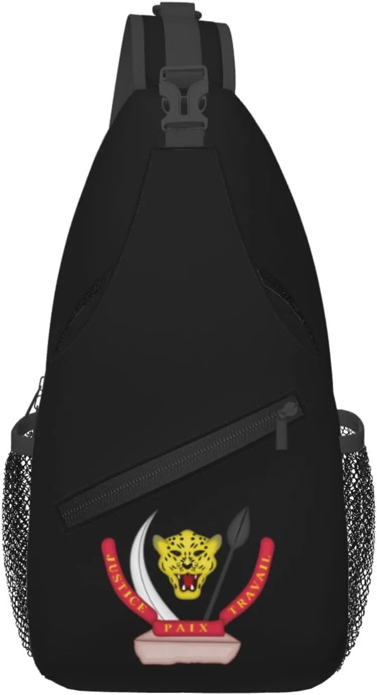 Coat of Arms of the Democratic Republic of the Congo Crossbody Bags For Women Men Chest Backpack Gym Shoulder Bag Travel Outdoor Sports Casual Crossbody Bags
