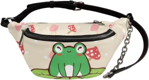 Coloranimal Cottagecore Boho Animal Frog Mushroom Fanny Pack for Women Ladies Fashion Running Waist Bag with Adjustable Strap Handbag Travel Purse Workout PU Leather Crossbody Waist Packs