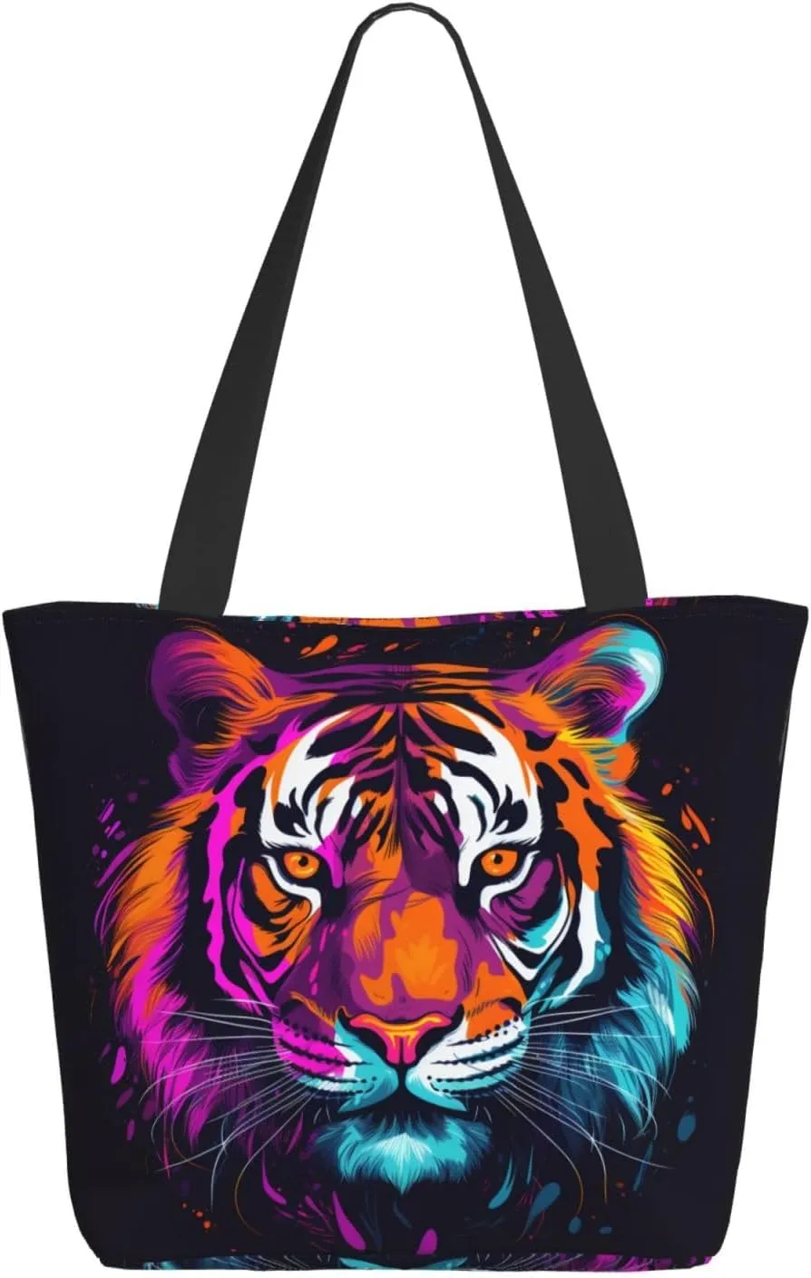 Colored Tiger Women'S Multi-Faceted Shopping Bag, Lightweight, Large Capacity, Very Suitable For Daily Use