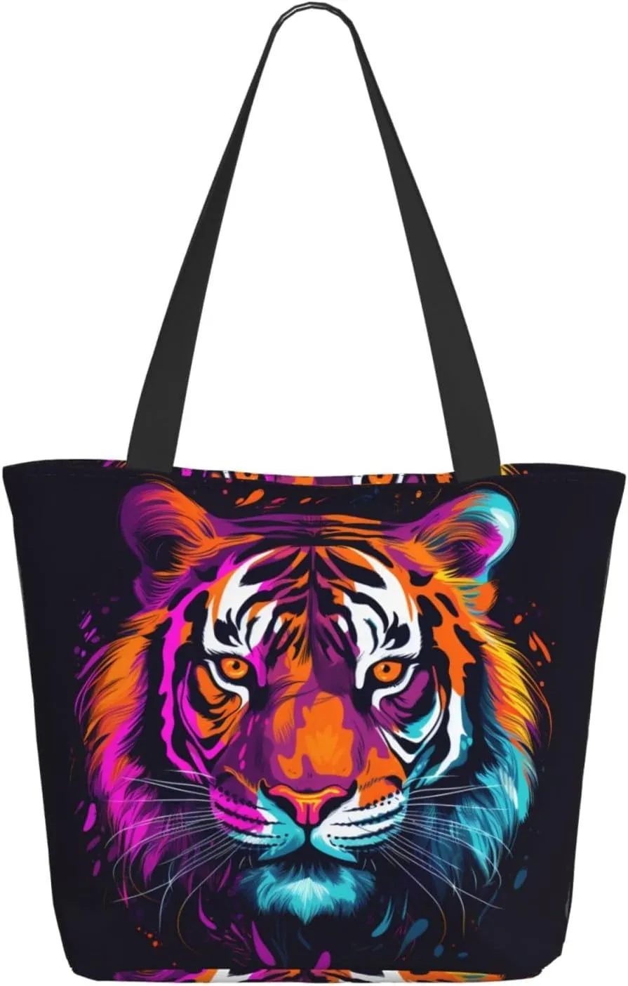 Colored Tiger Women'S Multi-Faceted Shopping Bag, Lightweight, Large Capacity, Very Suitable For Daily Use