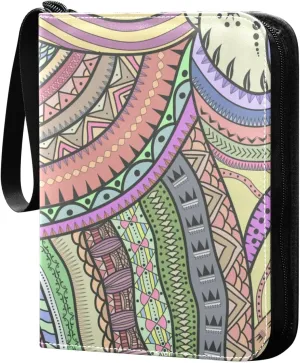 Colorful Culture Ethnic Card Collector Holder for Collectible Boys Girls Game Sports Cards MTG TCG, 4 Pockets Trading Card Folder Zip Card Binder