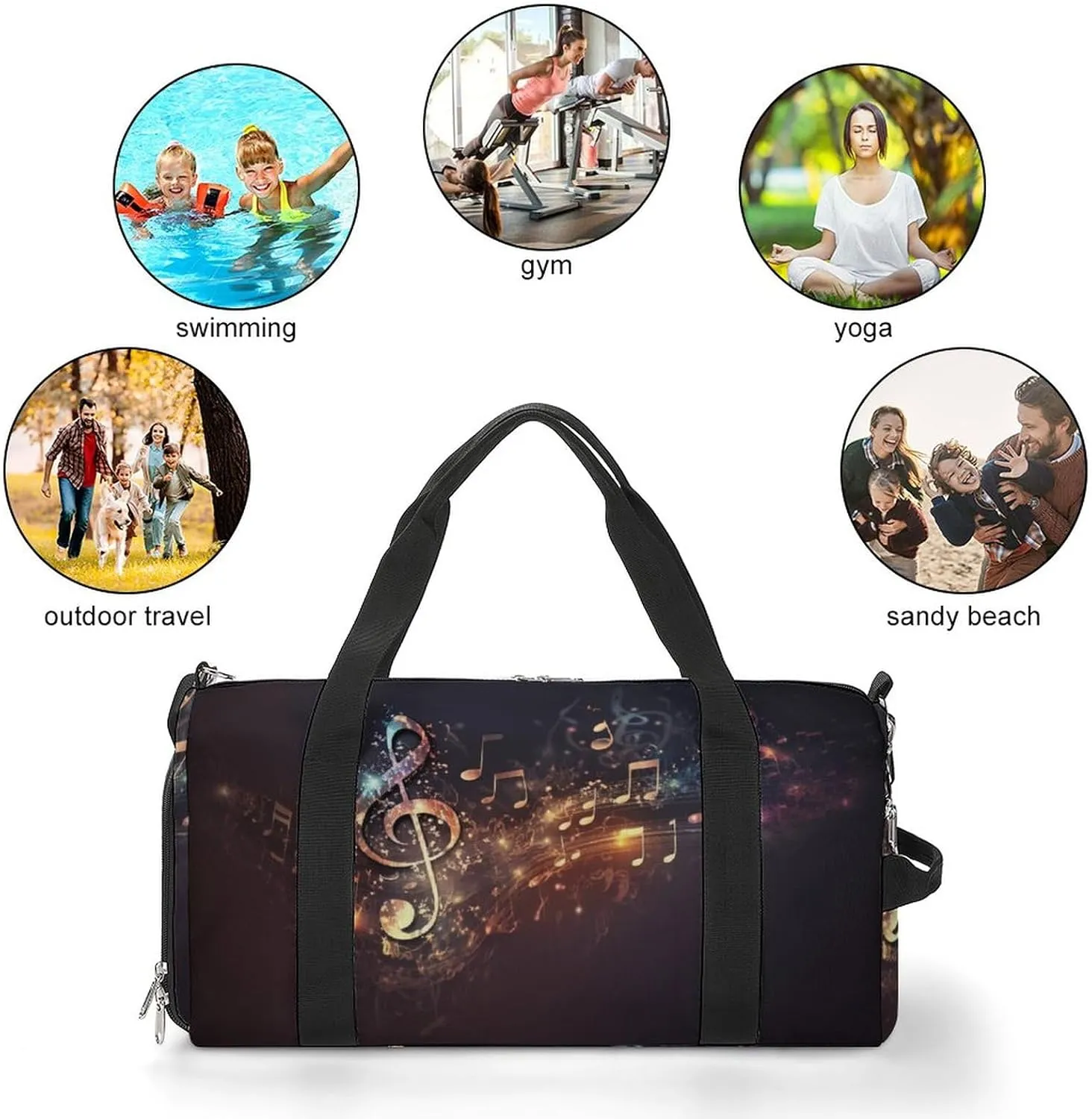 Colorful-music Pattern Sports Tote Gym Bag for Women Men, Overnight Bag with Shoe Compartment Water Resistant
