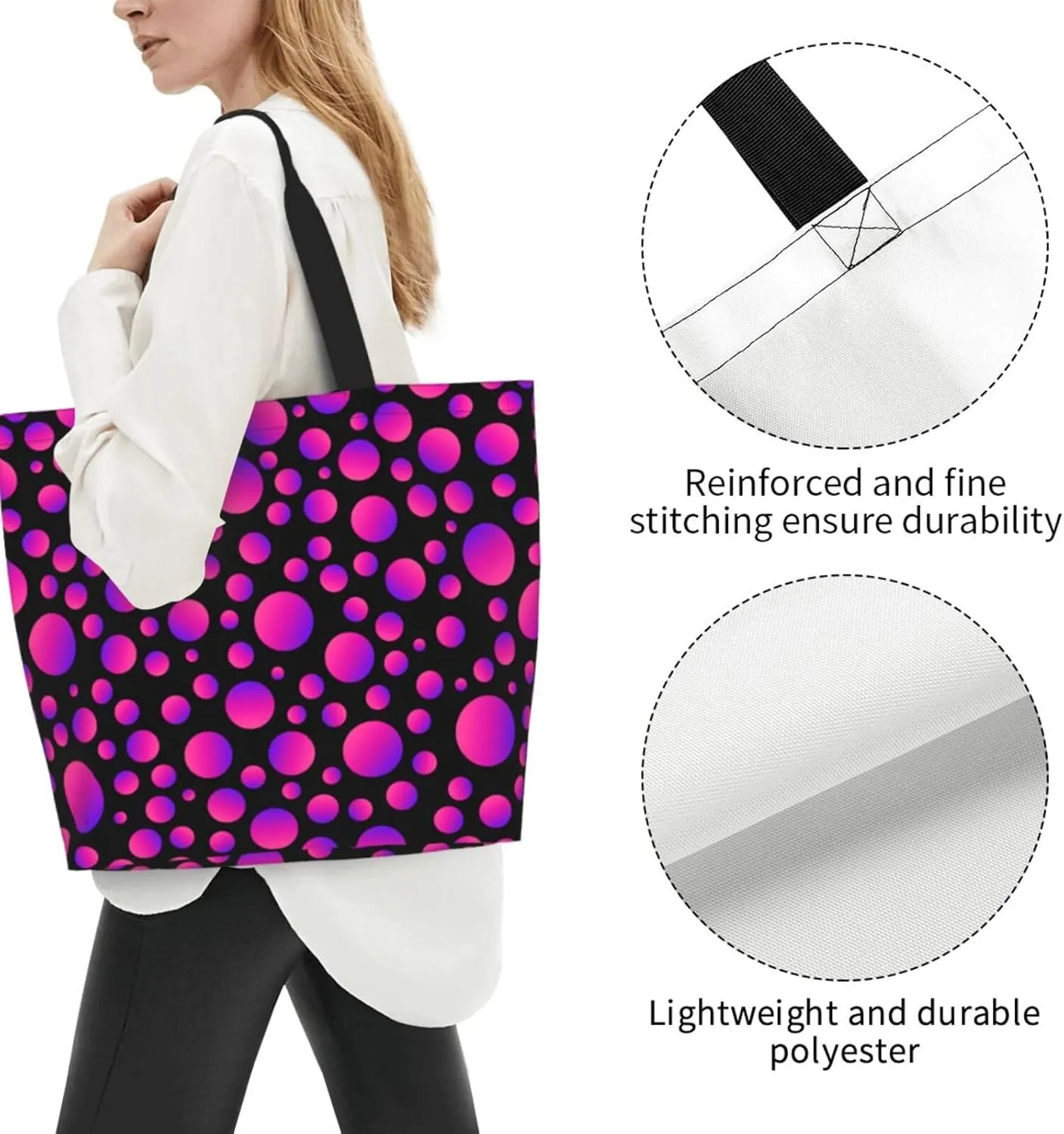 Colorful Polka Dots Cute Tote Bag Beach Bag Large Capacity Grocery Bag Reusable Shopping bags for Women
