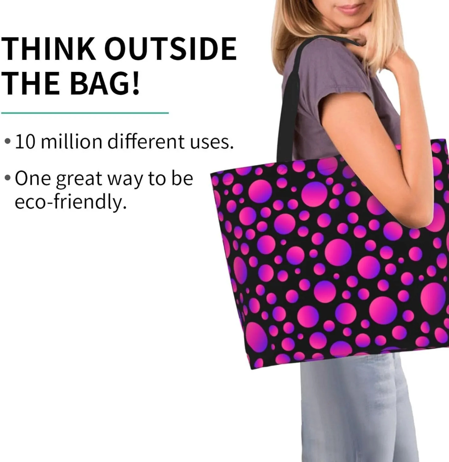Colorful Polka Dots Cute Tote Bag Beach Bag Large Capacity Grocery Bag Reusable Shopping bags for Women