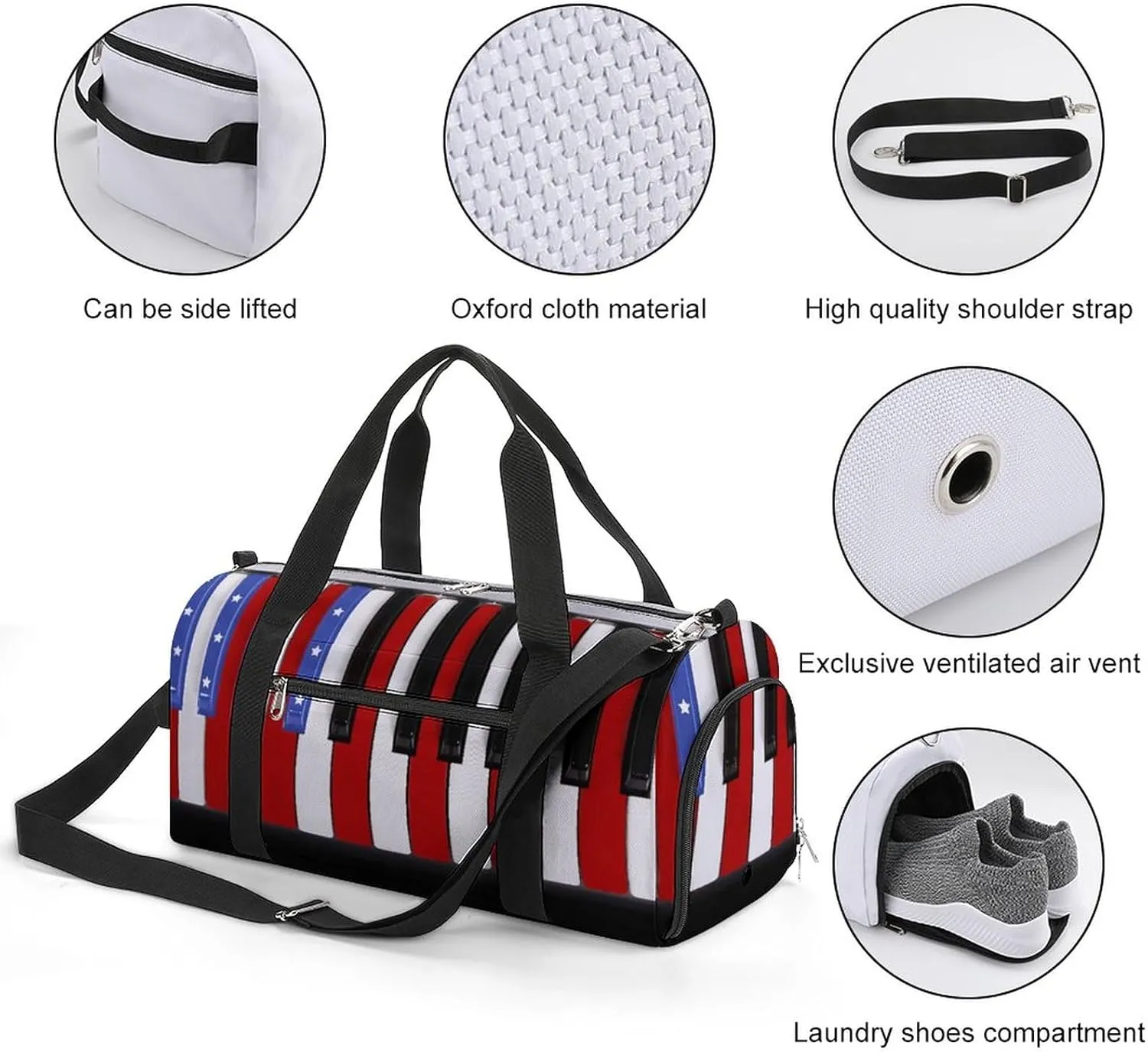Colors American Flag Sports Tote Gym Bag for Women Men, Overnight Bag with Shoe Compartment Water Resistant