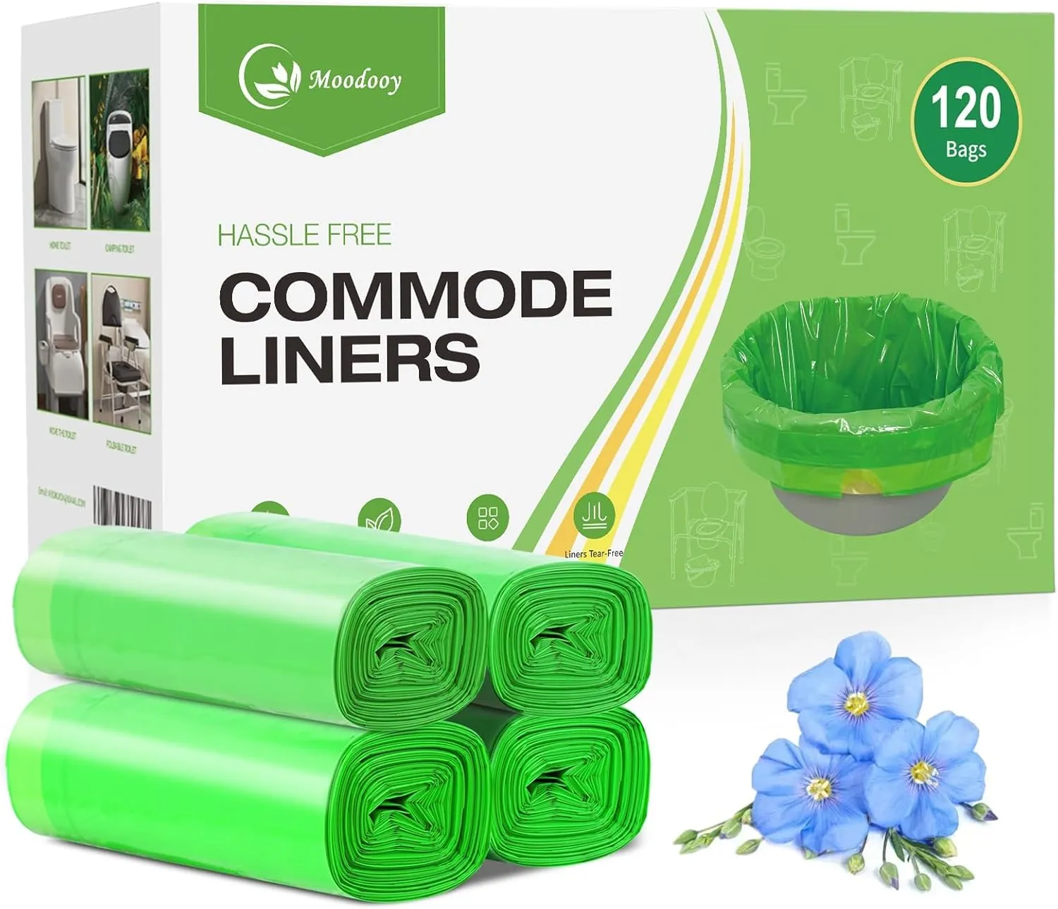 Commode liners, Bedside toilet plastic liners, Portable toilet liners, Travel toilet liners, Camping toilet liners, Toilet seat riser liners,Commode bags
