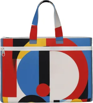 Composition in Red Yellow Blue and Black Print Canvas portable file bag, expandable computer bag, laptop briefcasefor men and women