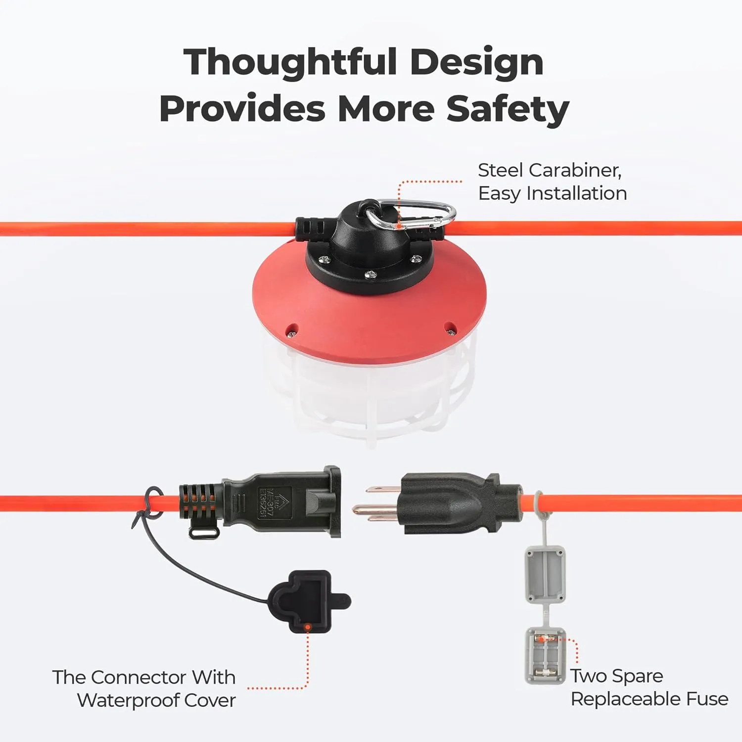 Construction String Lights: 100FT 3 Prong 150W Linkable Super Bright LED String Lights for Construction Sites Temporary Jobsite IP65 Waterproof 18AWG Wire Work Light with Cage