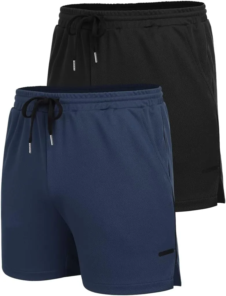 COOFANDY Men's 2 Pack Gym Workout Shorts Quick Dry Athletic Shorts 5 Inch Lightweight Sports Running Shorts with Pockets