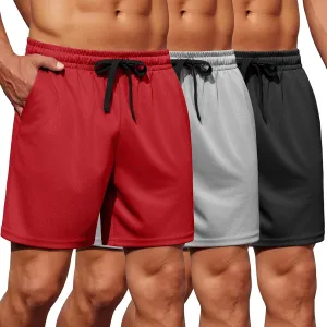 COOFANDY Men's Gym Shorts 3 Pack Mesh Athletic Workout Shorts Lightweight Quick Dry Drawstring Shorts with Pockets