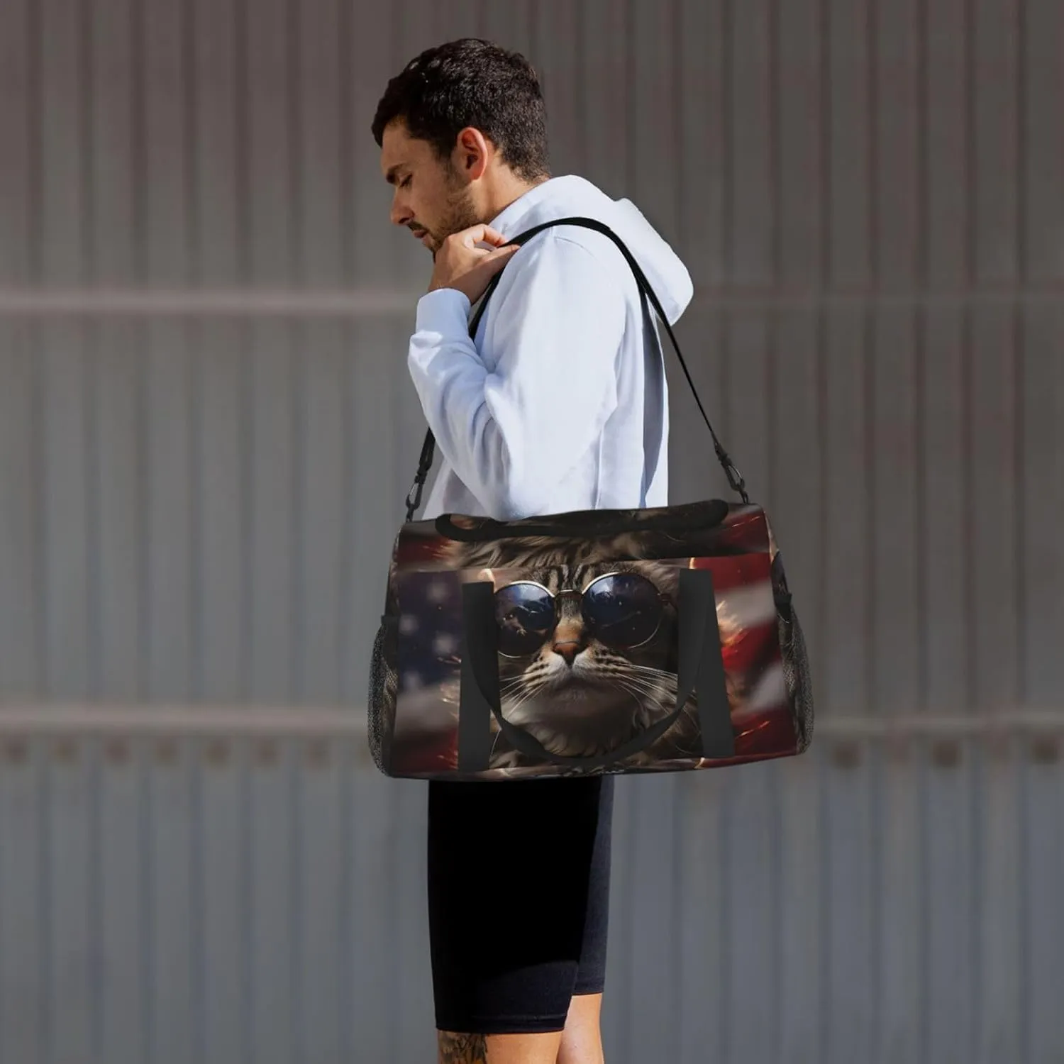 Cool Cat Flag Duffle Bag Foldable Travel Tote Bag Carry On Large Weekender Overnight Bags Waterproof Gym Bag For Women Men