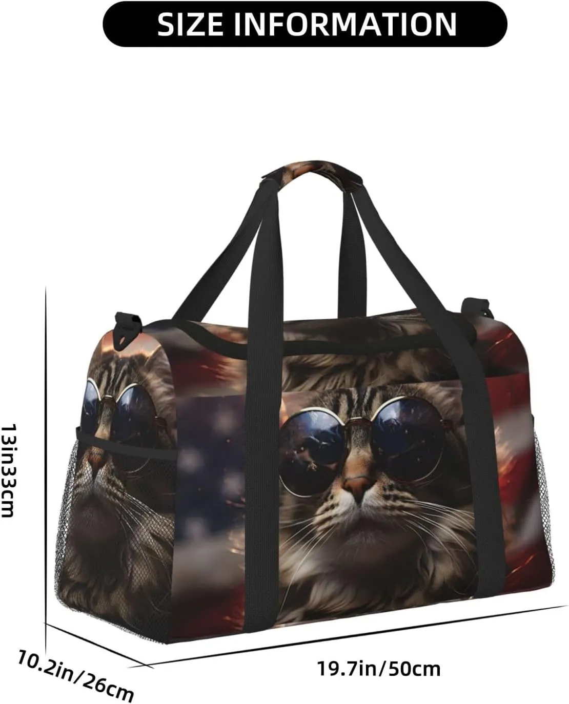 Cool Cat Flag Duffle Bag Foldable Travel Tote Bag Carry On Large Weekender Overnight Bags Waterproof Gym Bag For Women Men