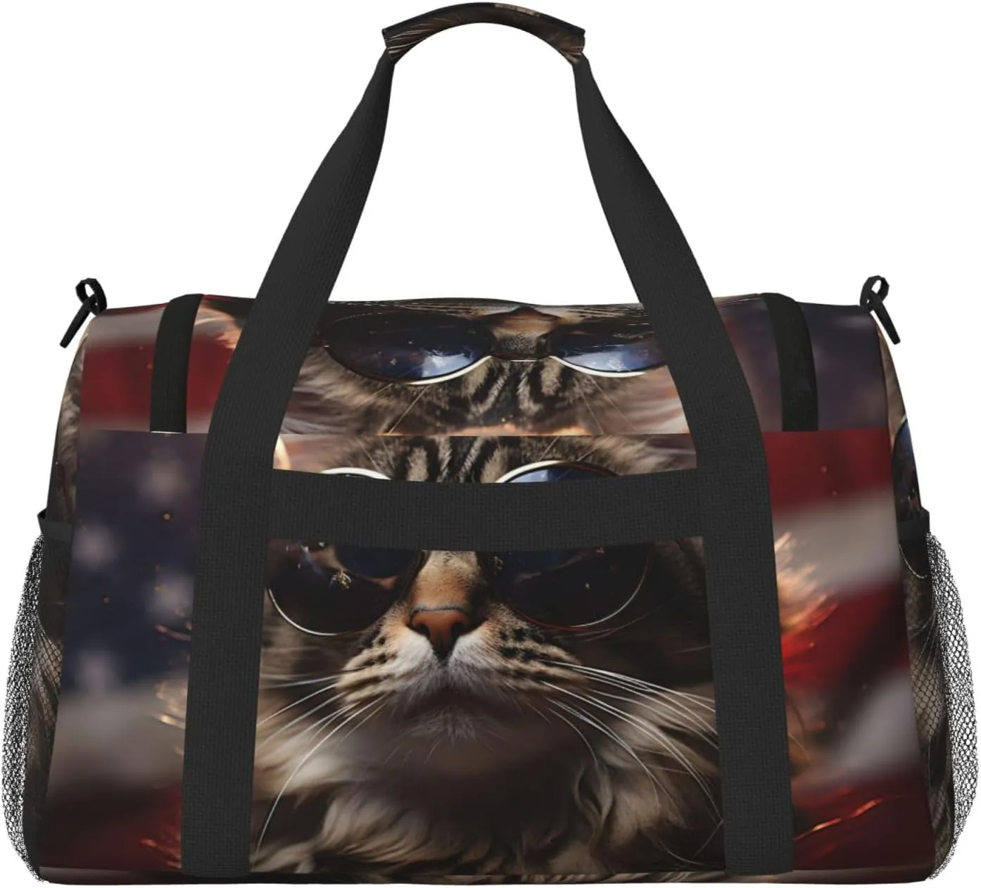 Cool Cat Flag Duffle Bag Foldable Travel Tote Bag Carry On Large Weekender Overnight Bags Waterproof Gym Bag For Women Men