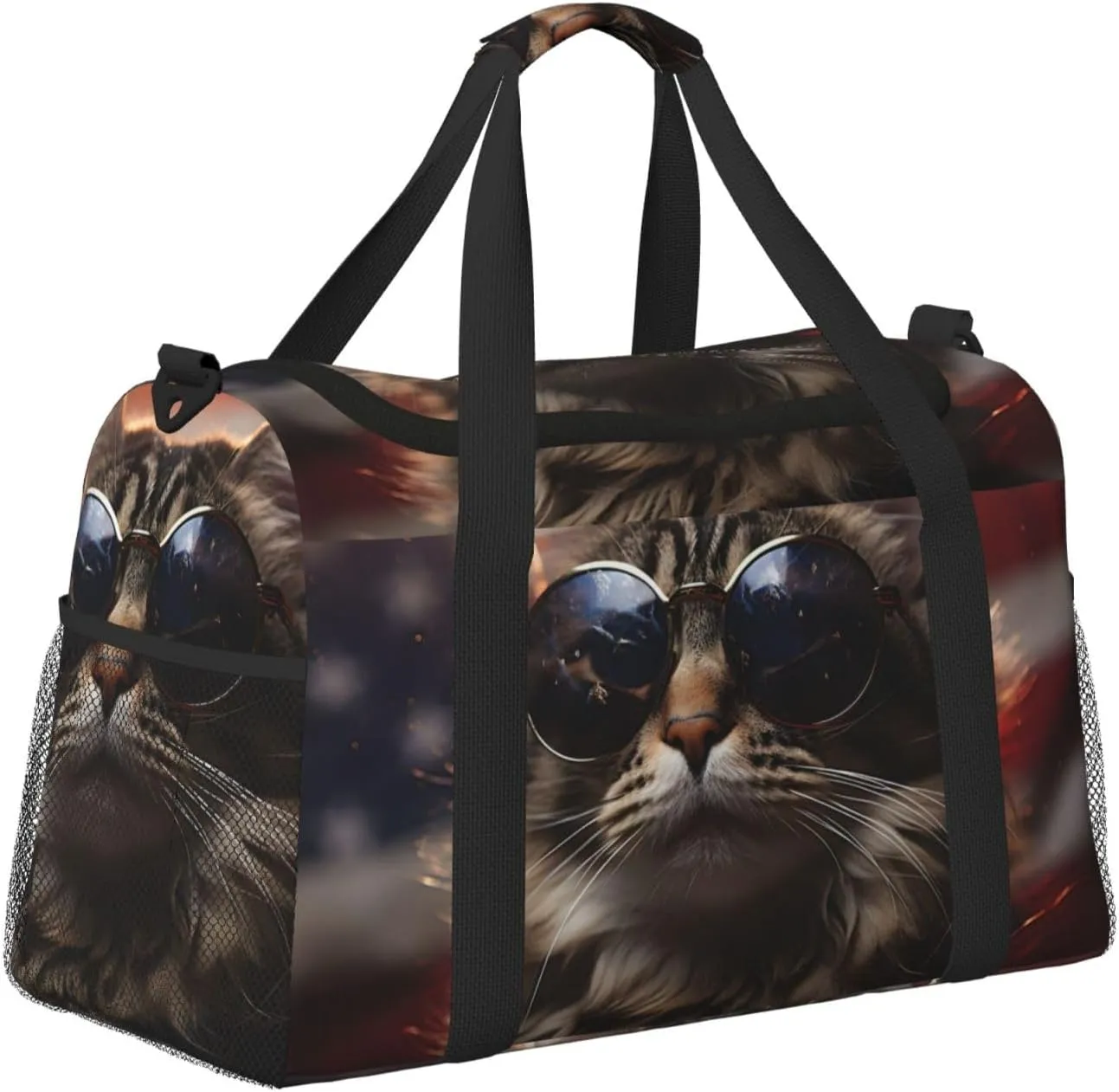 Cool Cat Flag Duffle Bag Foldable Travel Tote Bag Carry On Large Weekender Overnight Bags Waterproof Gym Bag For Women Men