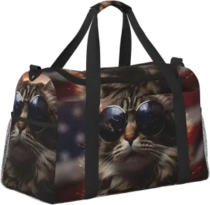 Cool Cat Flag Duffle Bag Foldable Travel Tote Bag Carry On Large Weekender Overnight Bags Waterproof Gym Bag For Women Men