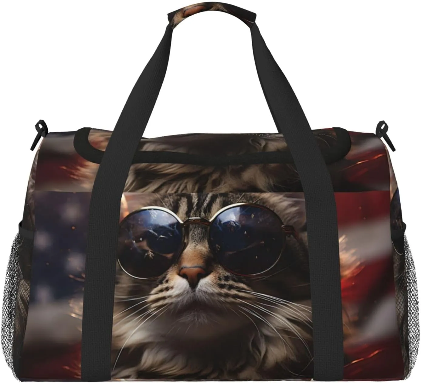 Cool Cat Flag Duffle Bag Foldable Travel Tote Bag Carry On Large Weekender Overnight Bags Waterproof Gym Bag For Women Men