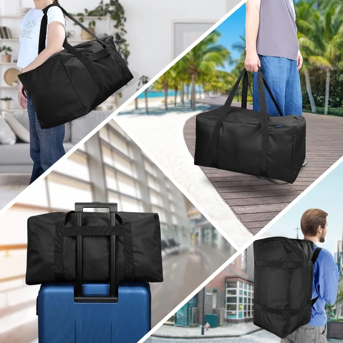 COOLBEBE 24" Sports Duffle Bag - 53L Travel Duffel Tote Bag with Upgrade Zipper Weekender Overnight, Sturdy & Water Resistant Camping duffle (2Pack Black)