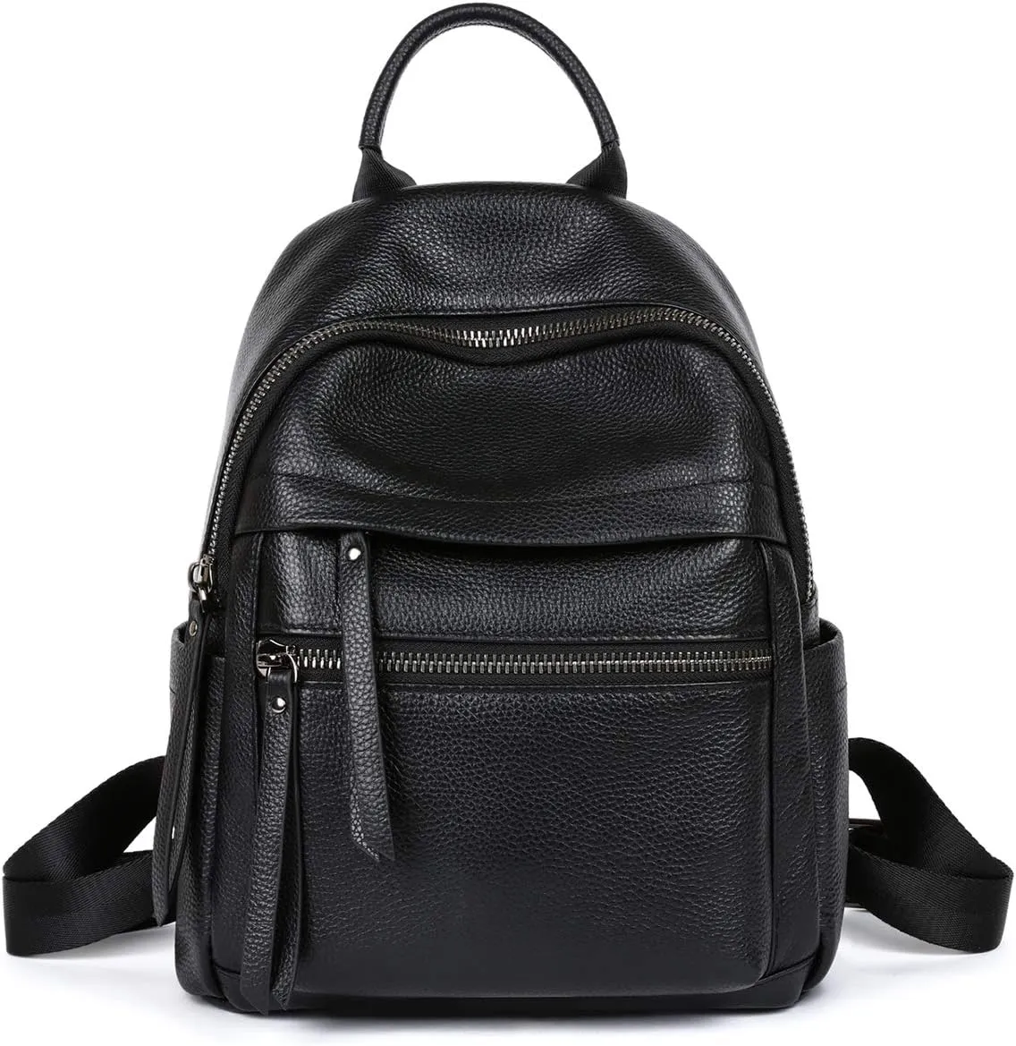 COOLCY Genuine Leather Backpack Purse for Women Multi-functional Elegant Daypack for ladies (Black) Small