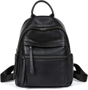 COOLCY Genuine Leather Backpack Purse for Women Multi-functional Elegant Daypack for ladies (Black) Small
