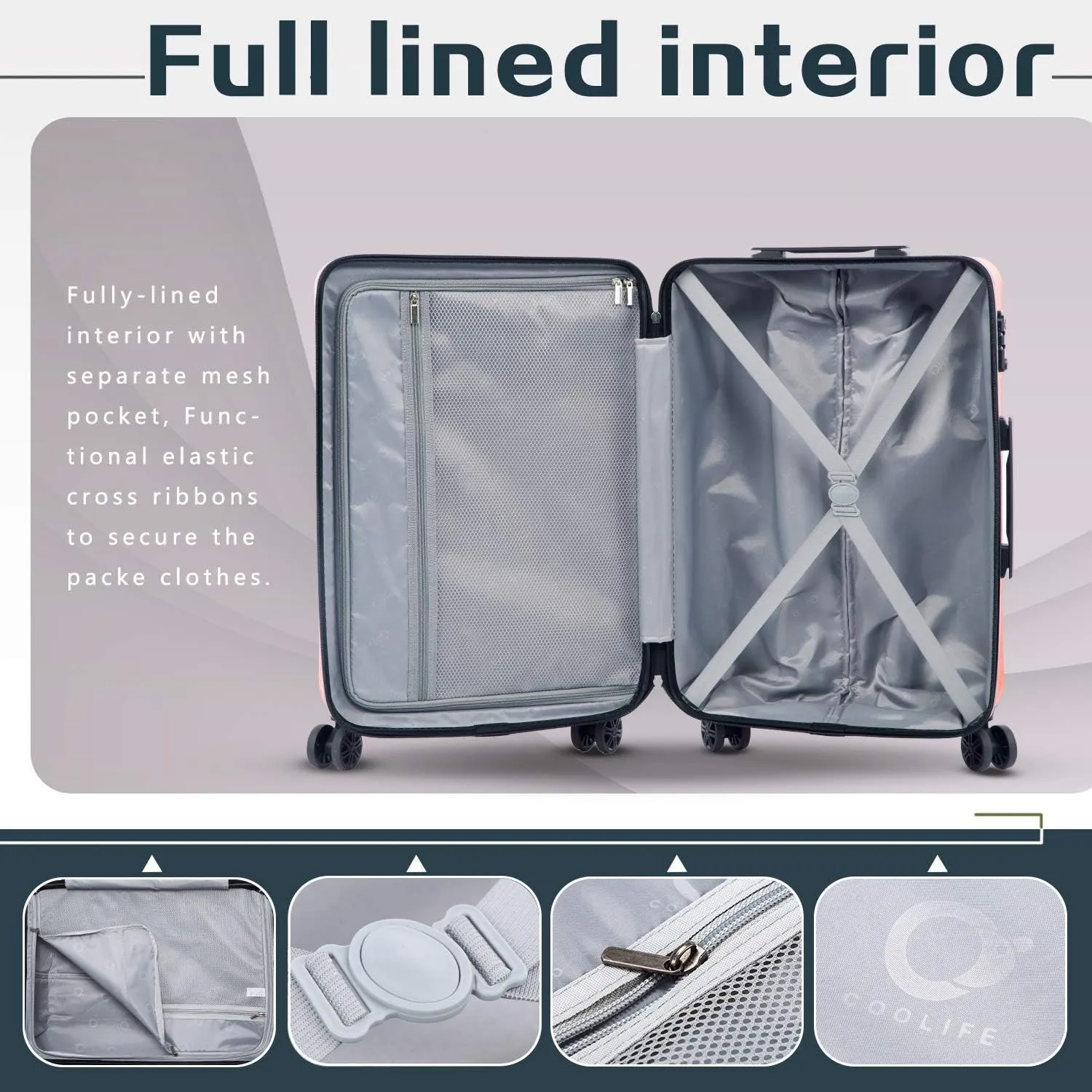 Coolife Luggage Suitcase PC ABS with TSA Lock Spinner Carry on Hardshell Lightweight 20in 24in 28in(white, L(28IN))
