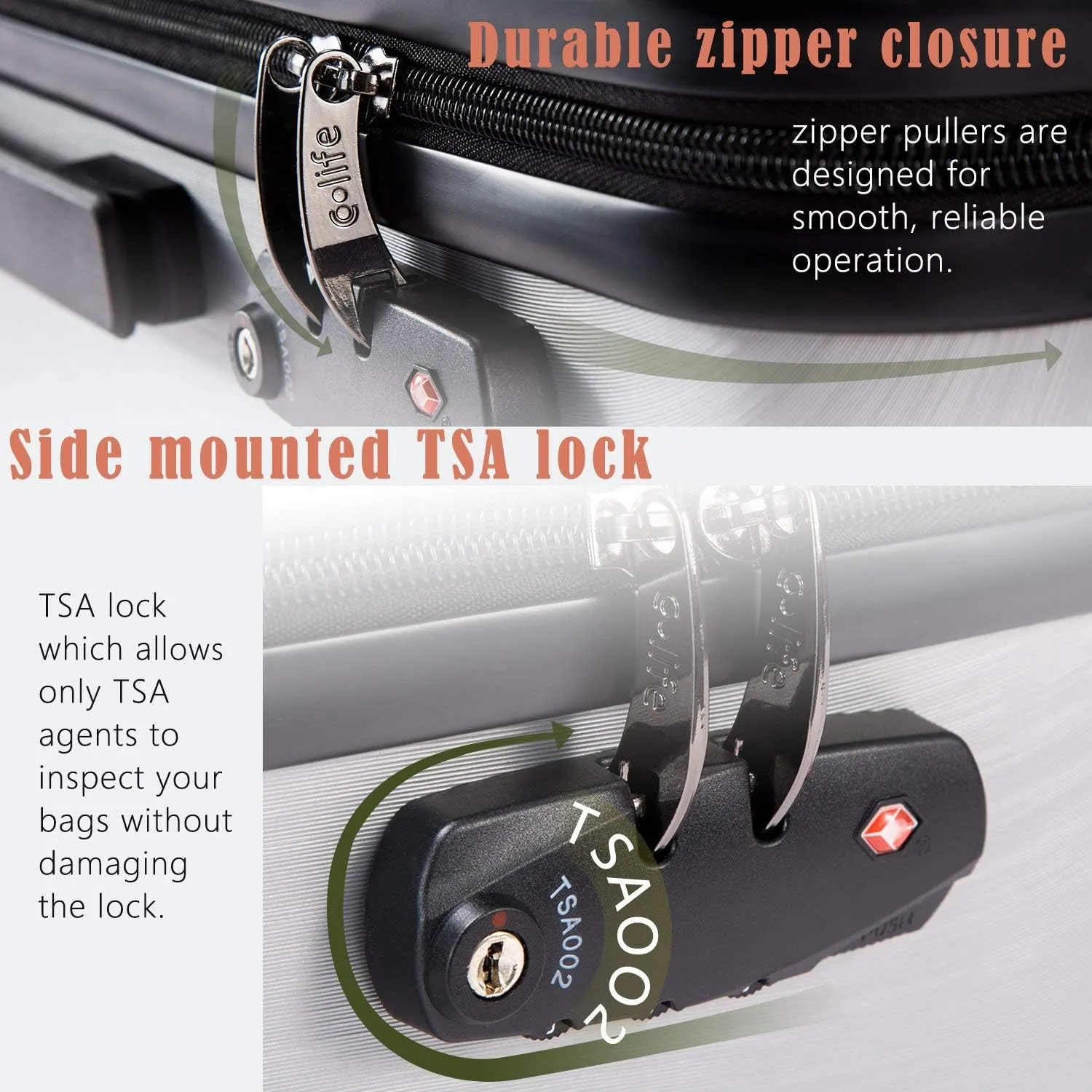 Coolife Luggage Suitcase PC ABS with TSA Lock Spinner Carry on Hardshell Lightweight 20in 24in 28in(white, L(28IN))