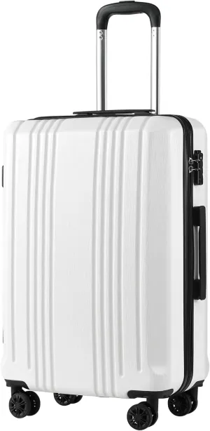 Coolife Luggage Suitcase PC ABS with TSA Lock Spinner Carry on Hardshell Lightweight 20in 24in 28in(white, L(28IN))