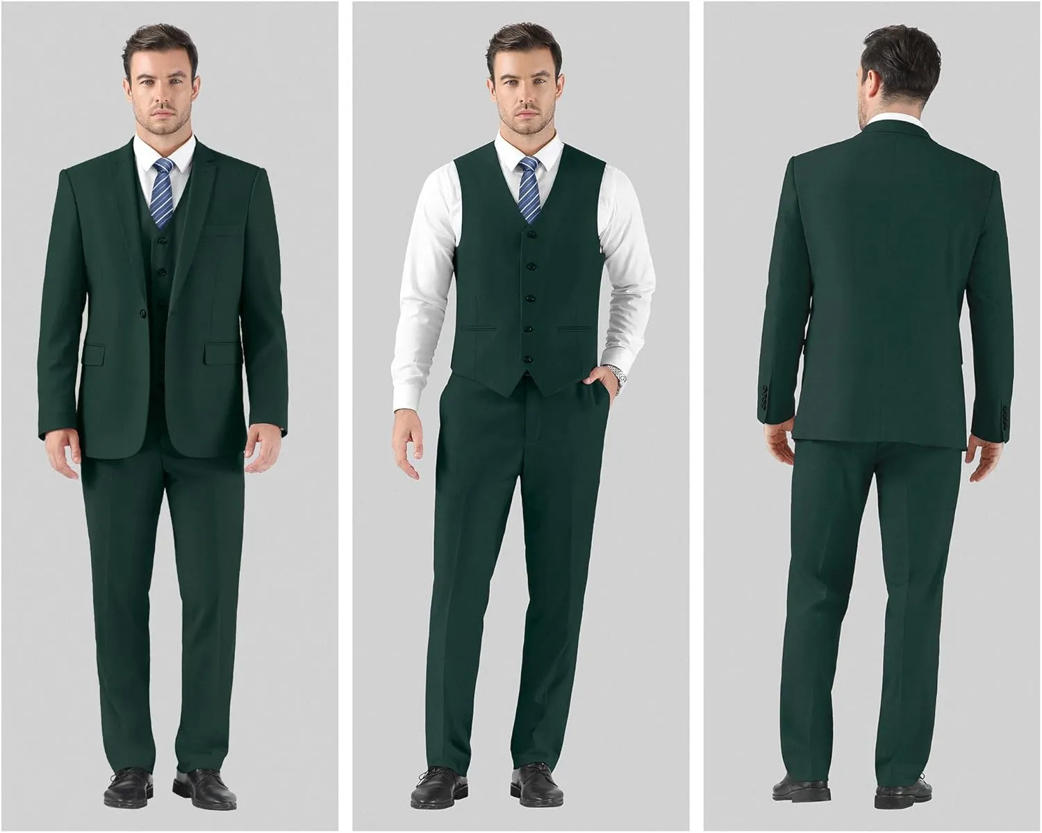 Cooper & Nelson 3 Piece Mens Suit Set, Slim Fit Suit for Men, Solid Jacket, Vest, Pants and Tie