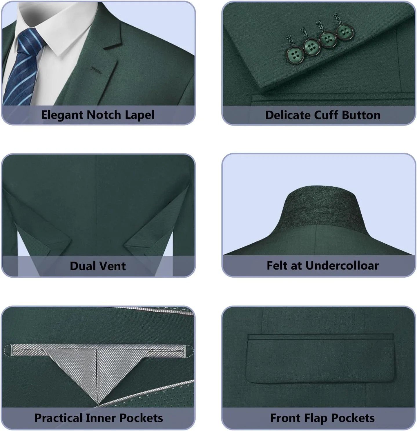 Cooper & Nelson 3 Piece Mens Suit Set, Slim Fit Suit for Men, Solid Jacket, Vest, Pants and Tie