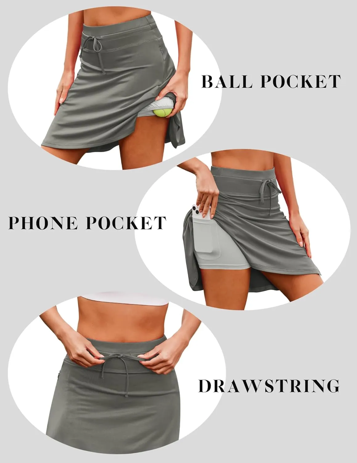 COOrun Tennis Skirt Women 20" Knee Length Golf Skort with Pockets High Waisted Athletic Sports Inner Shorts Skirts S-XXL