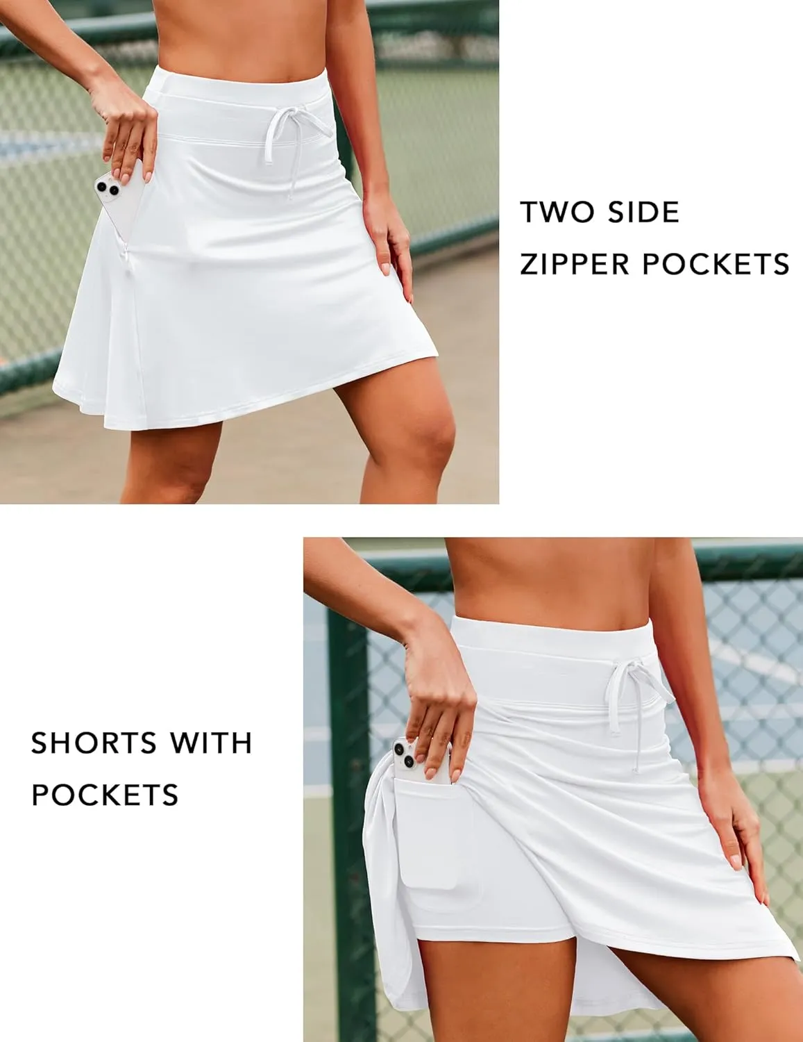 COOrun Tennis Skirt Women 20" Knee Length Golf Skort with Pockets High Waisted Athletic Sports Inner Shorts Skirts S-XXL