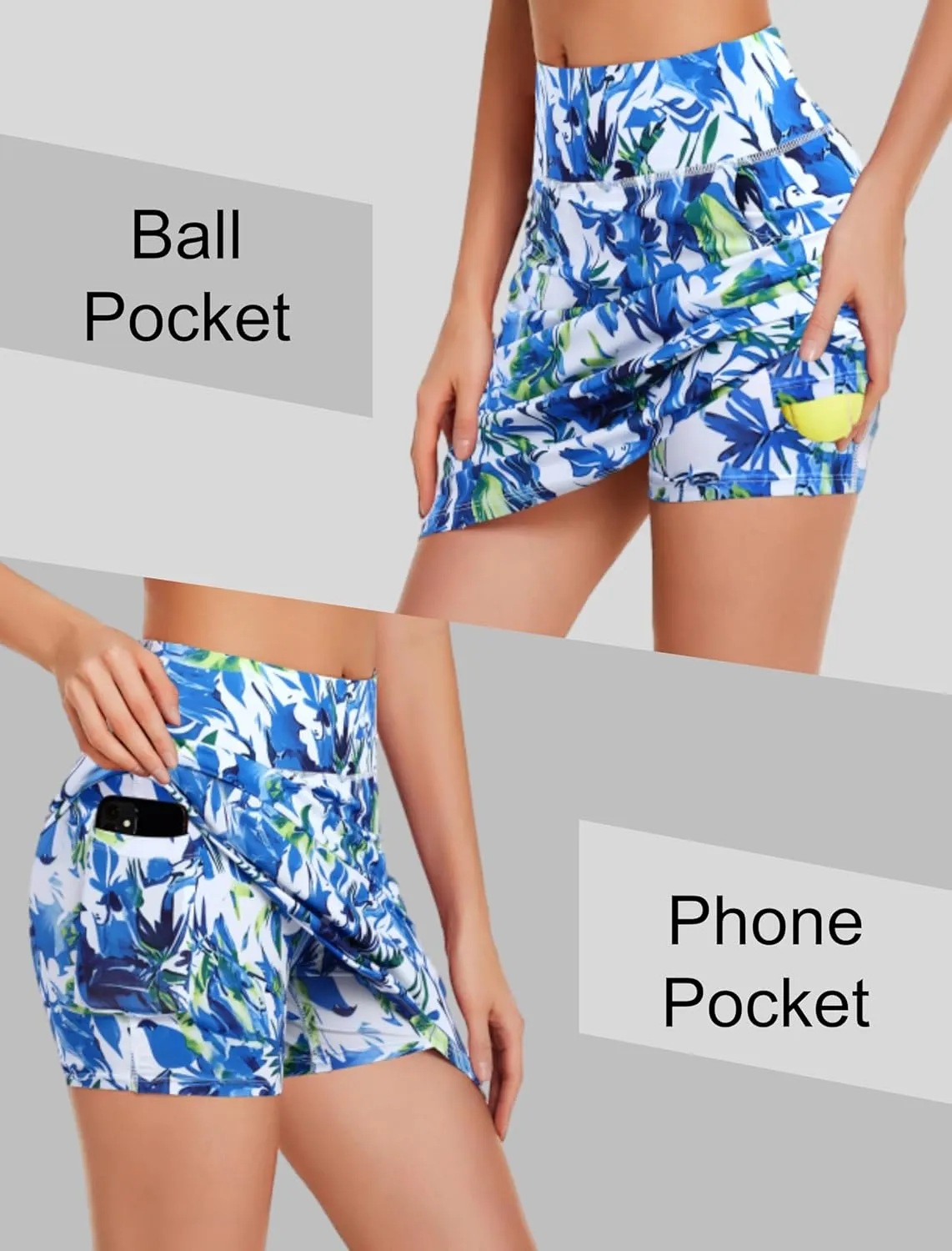 COOrun Women's Skorts Athletic Skirts with Pockets Knee Length Built-in Shorts Casual Skirt for Golf Tennis Workout (XS-3XL)
