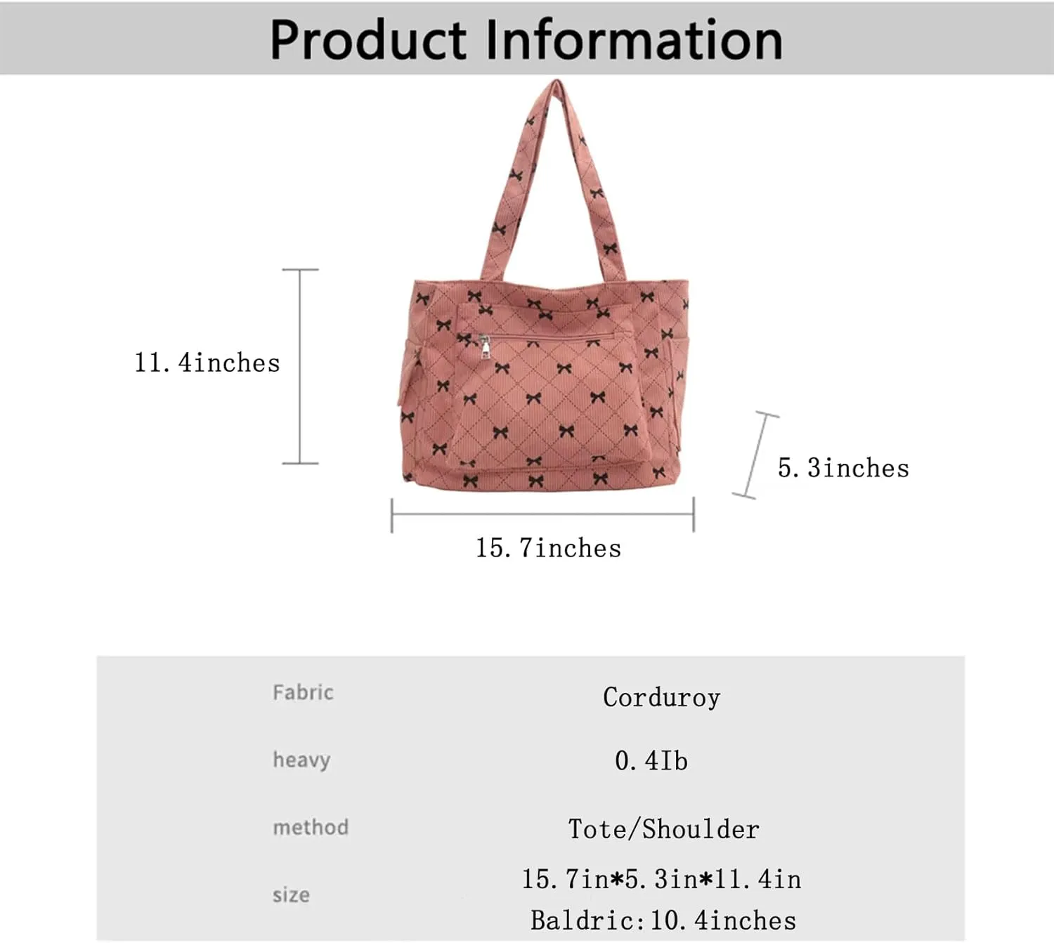 Corduroy Tote Bag Shoulder Bag for Women Large Tote Bag with zipper Esthetics Cute Purse