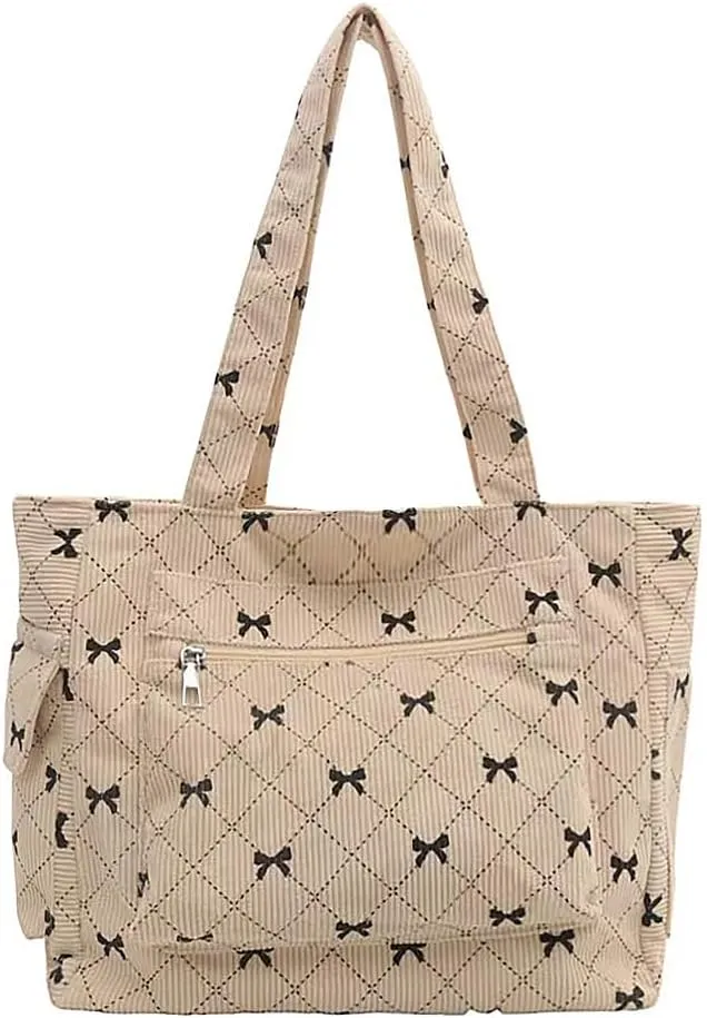 Corduroy Tote Bag Shoulder Bag for Women Large Tote Bag with zipper Esthetics Cute Purse