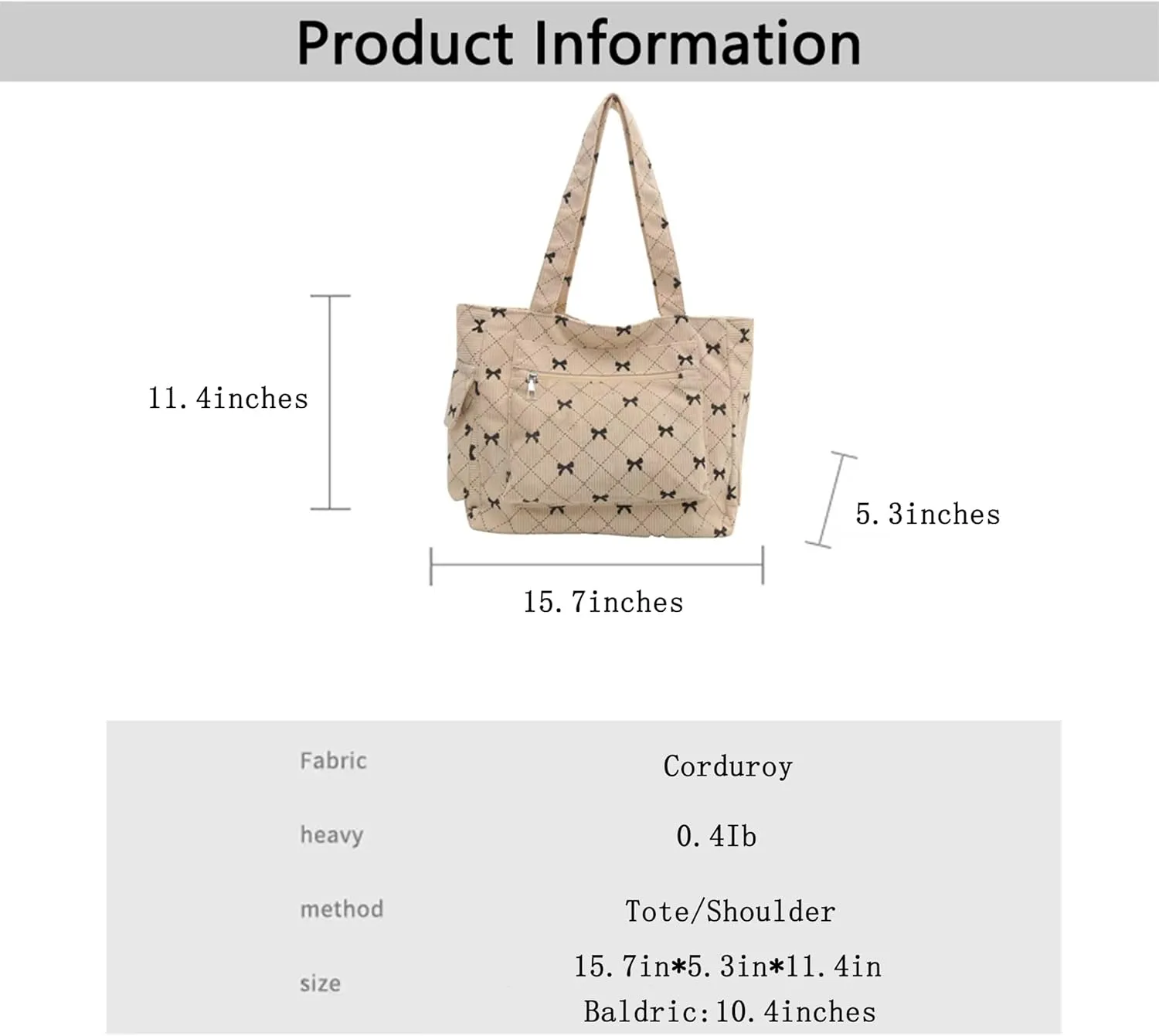 Corduroy Tote Bag Shoulder Bag for Women Large Tote Bag with zipper Esthetics Cute Purse