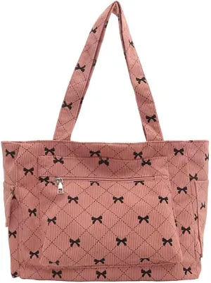 Corduroy Tote Bag Shoulder Bag for Women Large Tote Bag with zipper Esthetics Cute Purse