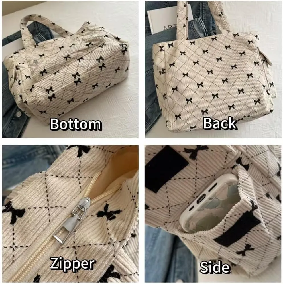 Corduroy Tote Bag Shoulder Bag for Women Large Tote Bag with zipper Esthetics Cute Purse