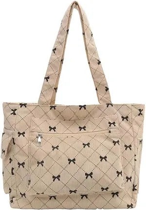 Corduroy Tote Bag Shoulder Bag for Women Large Tote Bag with zipper Esthetics Cute Purse