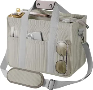 Corduroy Tote Bag with Zipper Women Large Crossbody Tote Purse with Pockets Everything Handbag Everyday Satchel Bag