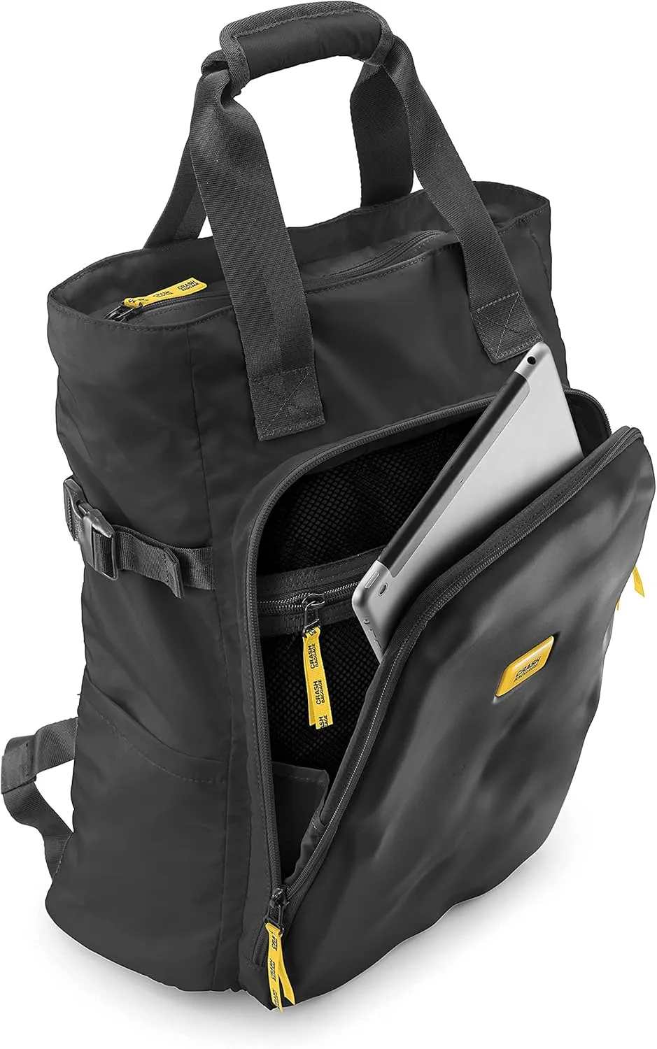 CRASH BAGGAGE - Crash Not Crash, TOTE BAG, Urban Style Fabric Backpack with Semi Rigid EVA Pocket Details (Black)